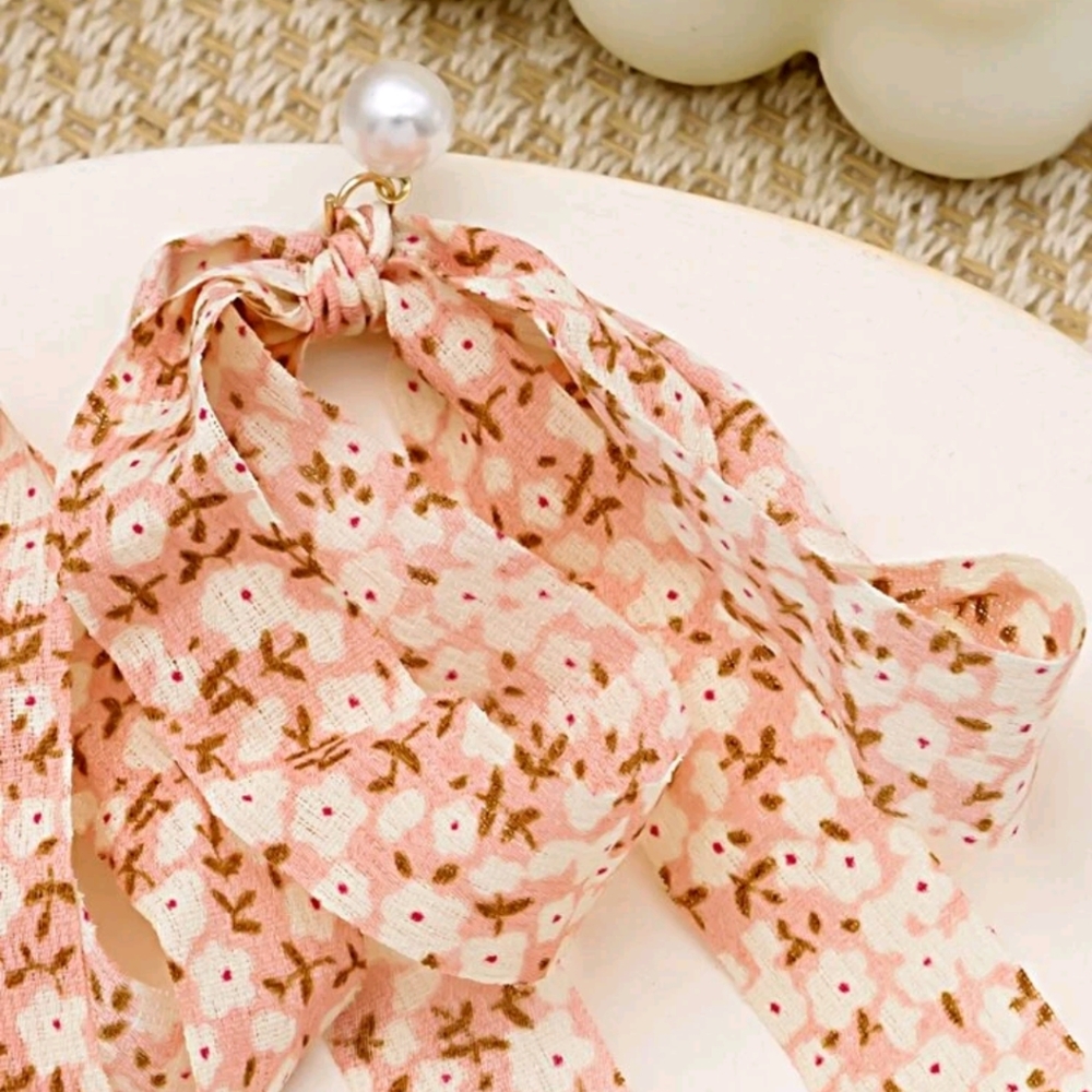 🍉5 for $25* Floral Boho Ribbon Earrings - Picture 3 of 3